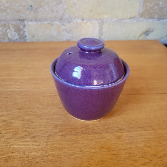 Handmade Garlic Jar Sugar Dish with Lid Purple Ceramic Glazed Pottery - Picture 2 of 5